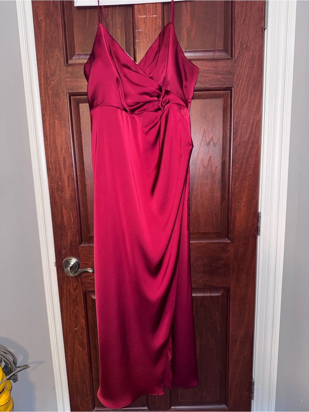 Azazie Burgundy V-Neck Maxi Dress with Side Slit - Picture 2 of 4
